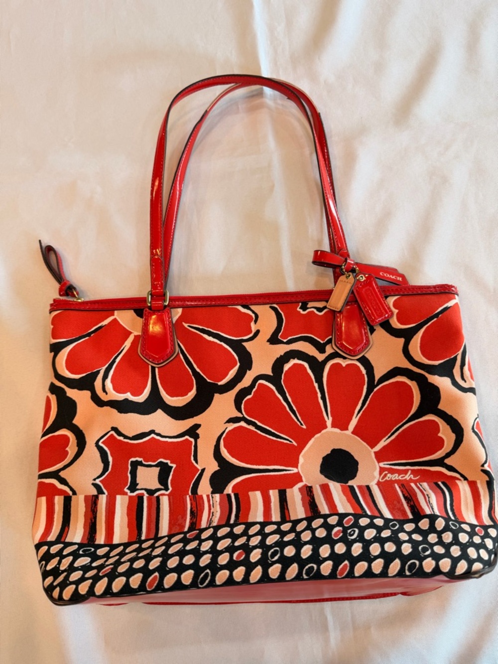 Coach No 25123 Poppy Orange Floral Scarf Tote Satchel